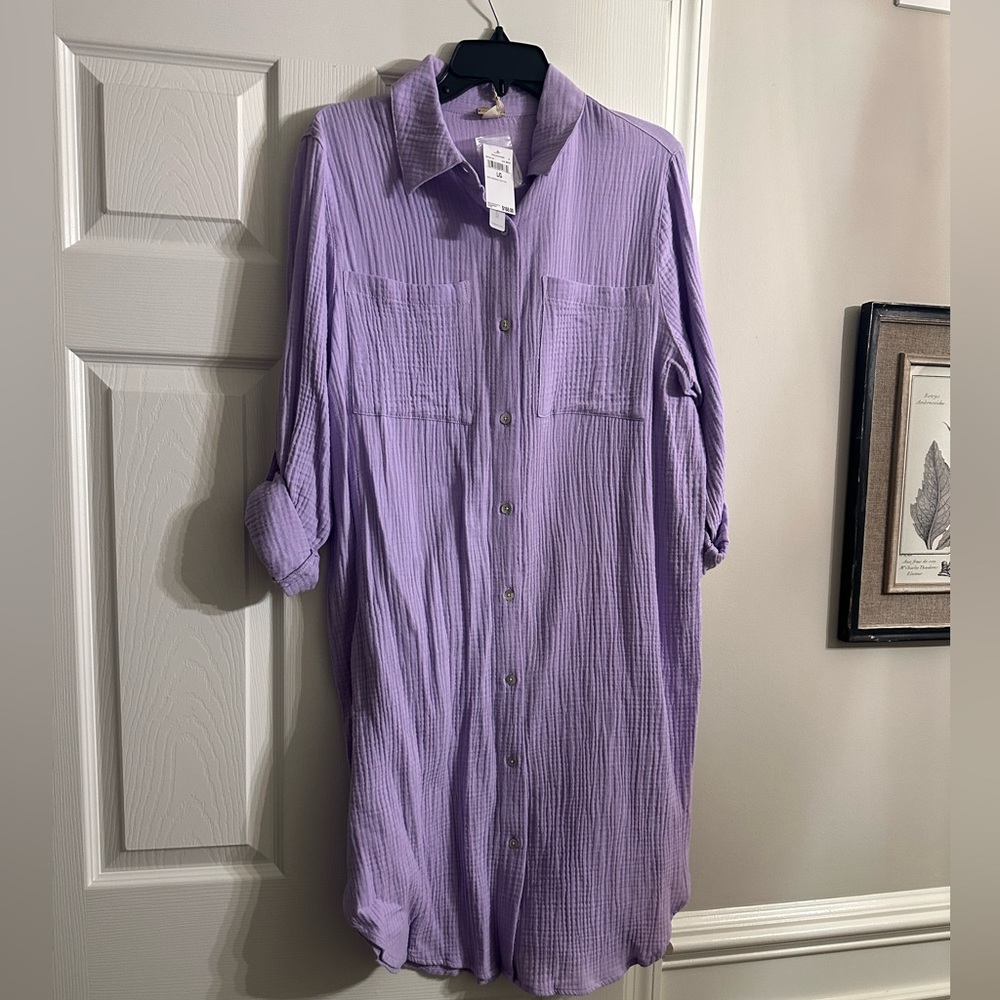 NWT Magaschoni Purple Button-Up Shirt Dress